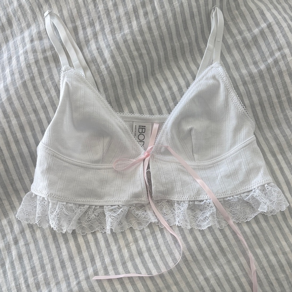 Cotton On Body White Bralette with Pink Ribbon